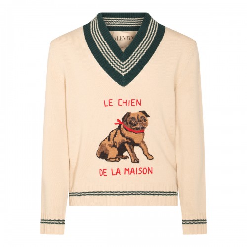 BEIGE AND GREEN WOOL KNITWEAR