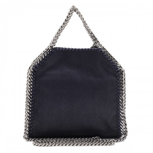 DARK BLUE FAUX LEATHER TINY FALABELLA TOTE BAG