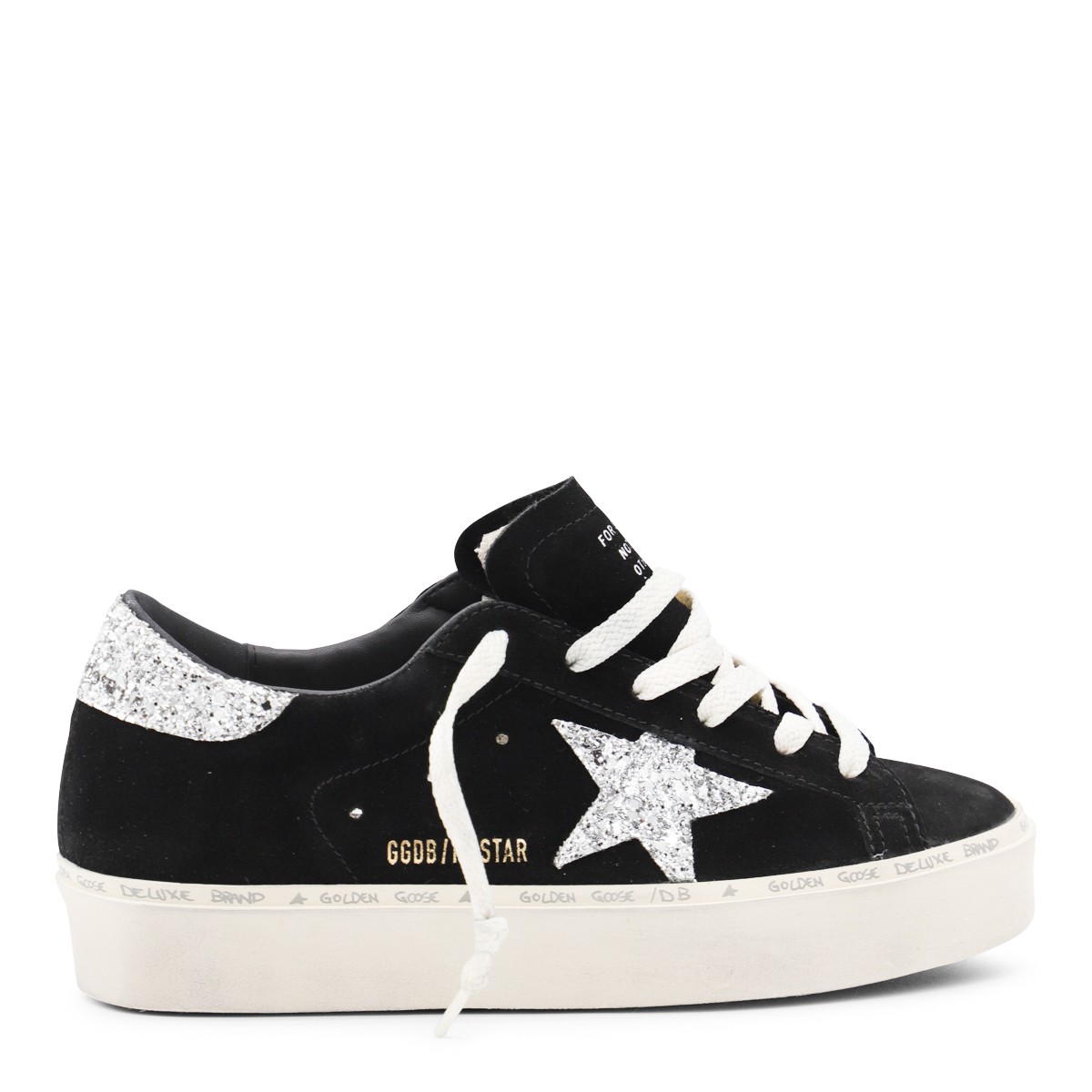 BLACK AND SILVER LEATHER HI STAR SNEAKERS