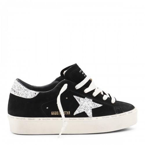 BLACK AND SILVER LEATHER HI STAR SNEAKERS