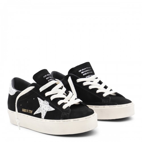 BLACK AND SILVER LEATHER HI STAR SNEAKERS