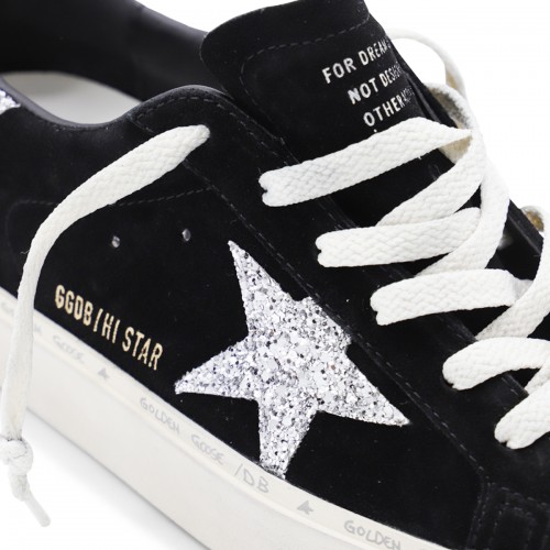 BLACK AND SILVER LEATHER HI STAR SNEAKERS