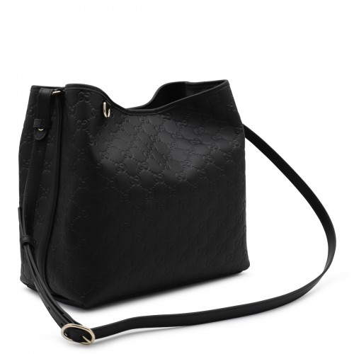 BLACK LEATHER BUCKET SATCHELS