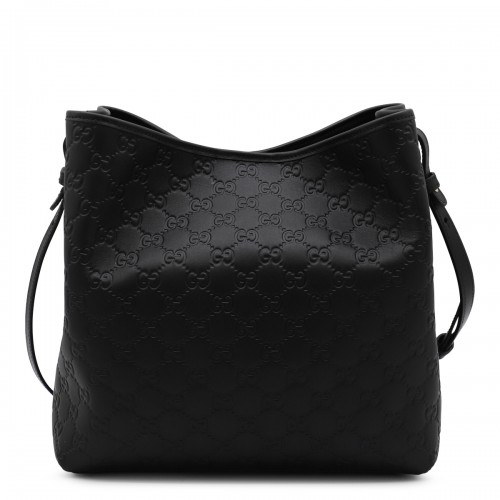 BLACK LEATHER BUCKET SATCHELS