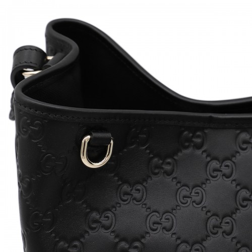 BLACK LEATHER BUCKET SATCHELS