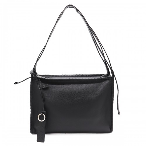 BLACK LEATHER CORRIERE BAG