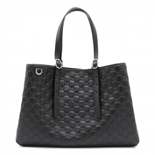 BLACK LEATHER EMBLEM BIG TOTES