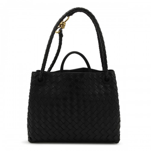 BLACK LEATHER ANDIAMO SMALL TOP HANDLE BAG