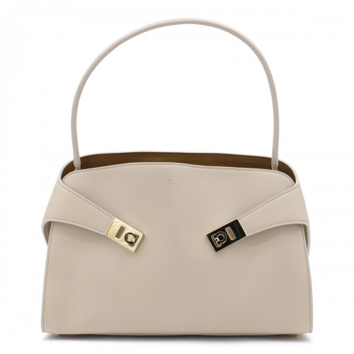 LIGHT GREY LEATHER HUG SOFT SHOULDER BAG