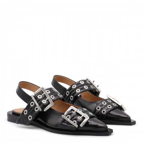 BLACK LEATHER FLATS