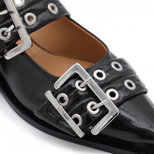 BLACK LEATHER FLATS
