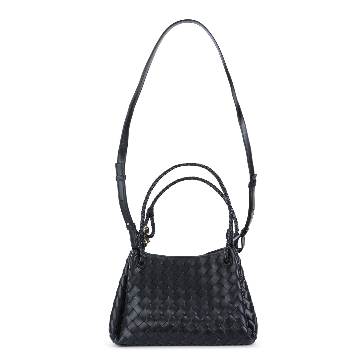 BLACK LEATHER PARACHUTE TOP HANDLE BAG