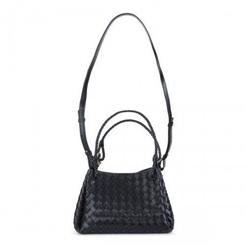 BLACK LEATHER PARACHUTE TOP HANDLE BAG