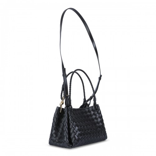 BLACK LEATHER PARACHUTE TOP HANDLE BAG