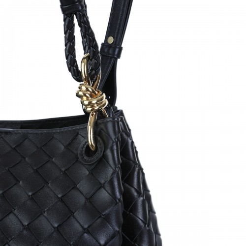 BLACK LEATHER PARACHUTE TOP HANDLE BAG