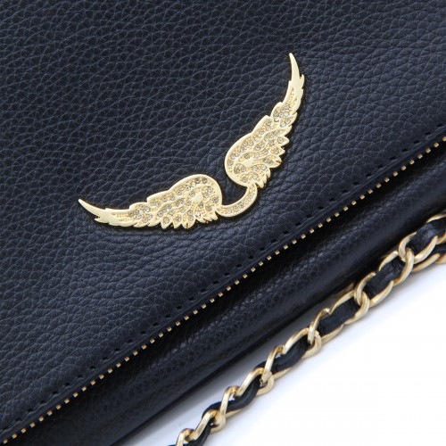 BLACK LEATHER ROCK SHOULDER BAG