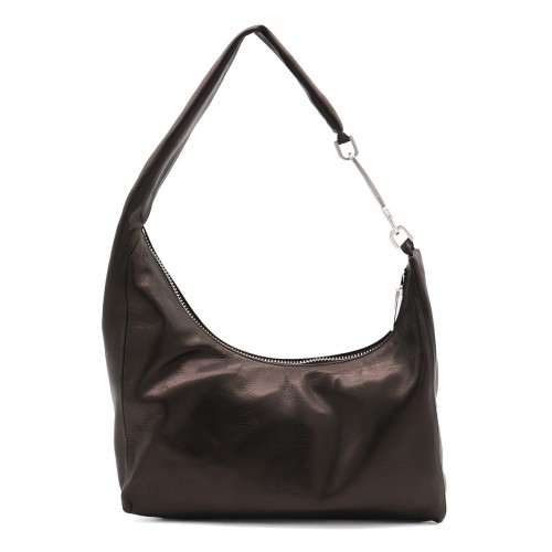 BLACK LEATHER GEMINI SHOULDER BAG