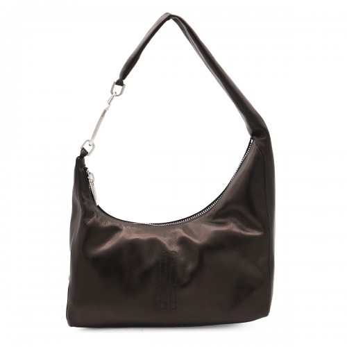 BLACK LEATHER GEMINI SHOULDER BAG