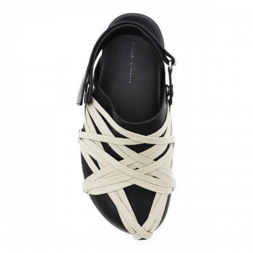 BLACK LEATHER MEGALACED FLATS