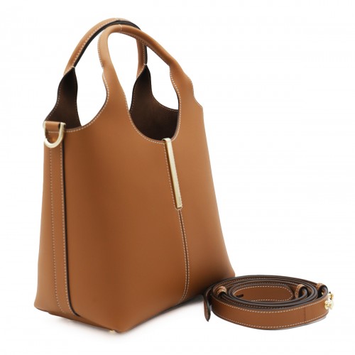 BROWN LEATHER TOP HANDLE BAG