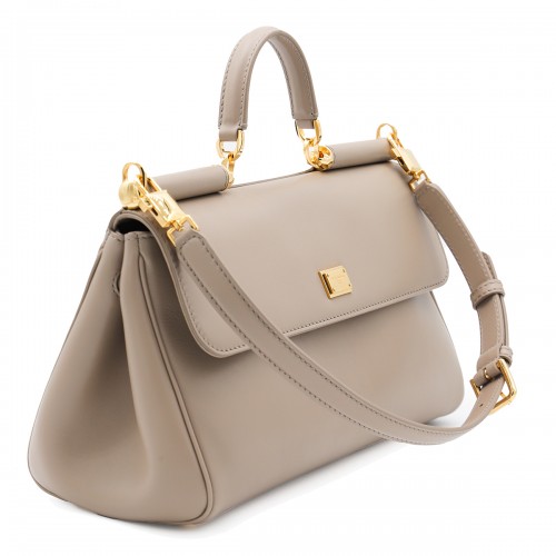 BEIGE LEATHER MY SICILY TOP HANDLE BAG