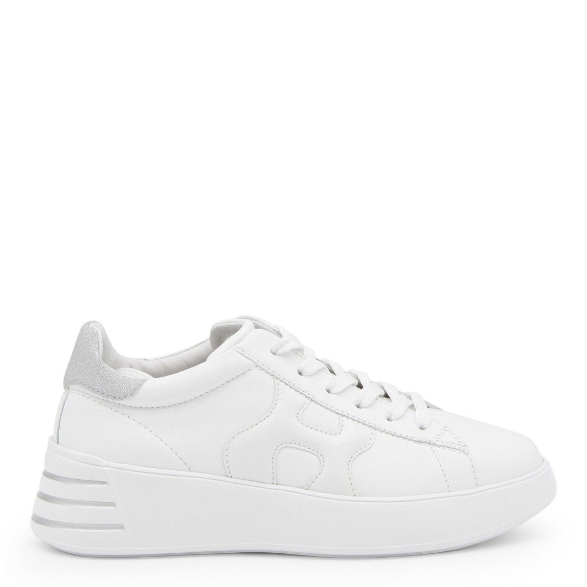 WHITE AND GREY LEATHER SNEAKERS