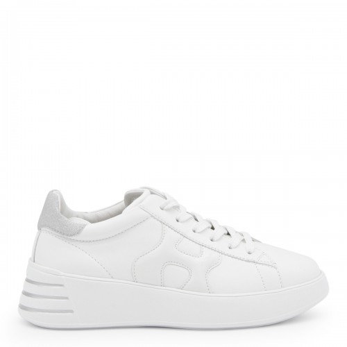 WHITE AND GREY LEATHER SNEAKERS