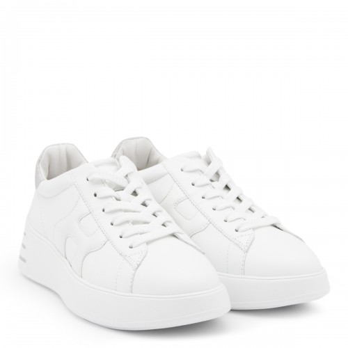 WHITE AND GREY LEATHER SNEAKERS
