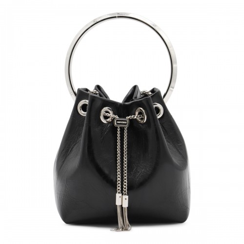 BLACK LEATHER TOP HANDLE BAG