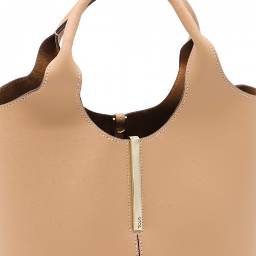CREAM LEATHER TOP HANDLE BAG