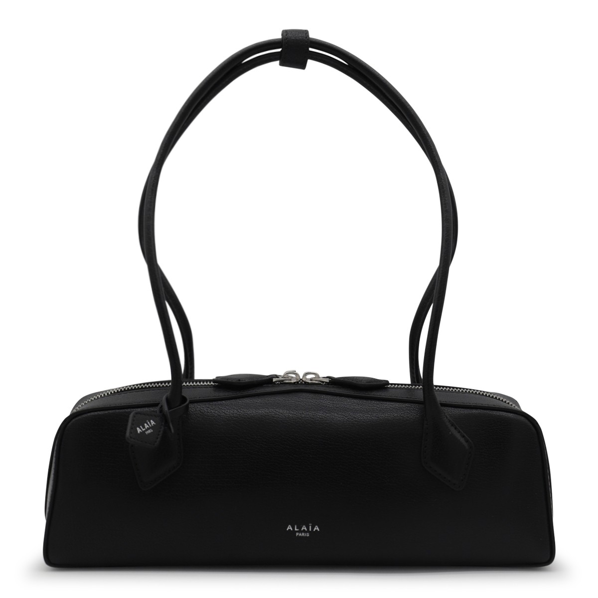 BLACK LEATHER TECKEL MEDIUM SHOULDER BAG