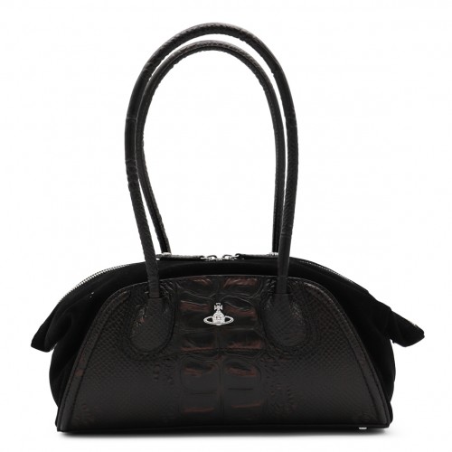 BLACK AND BROWN LEATHER TOP HANDLE BAG