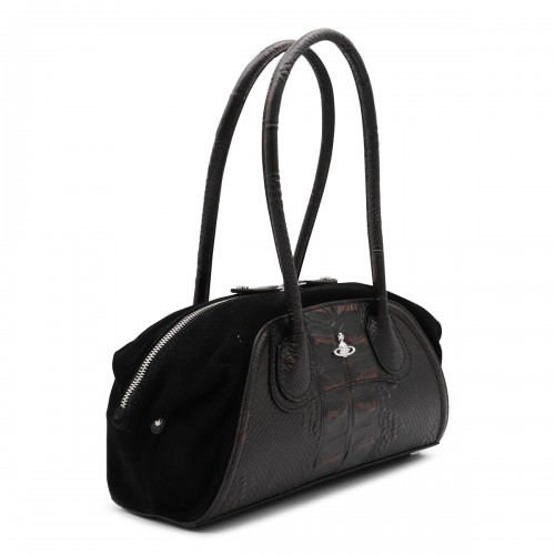 BLACK AND BROWN LEATHER TOP HANDLE BAG