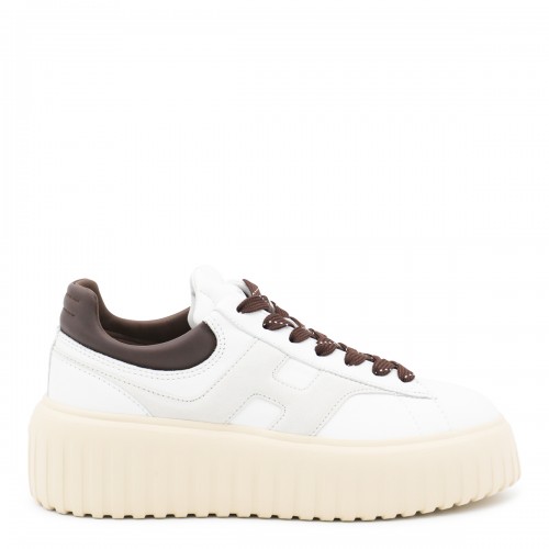 WHITE AND BROWN LEATHER SNEAKERS