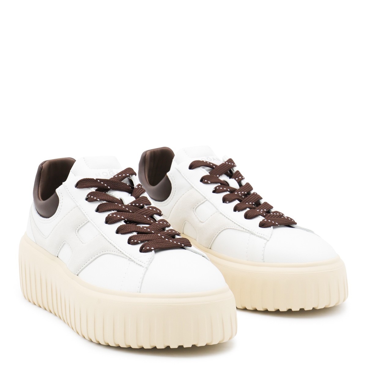 WHITE AND BROWN LEATHER SNEAKERS