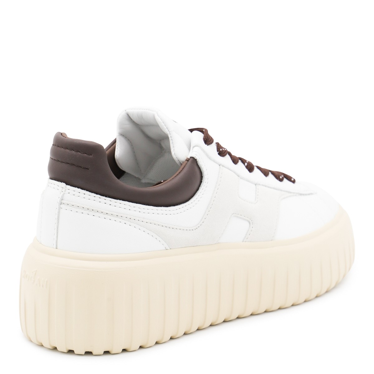 WHITE AND BROWN LEATHER SNEAKERS