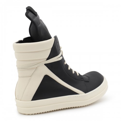 BLACK AND WHITE LEATHER GEOBASKET SNEAKERS
