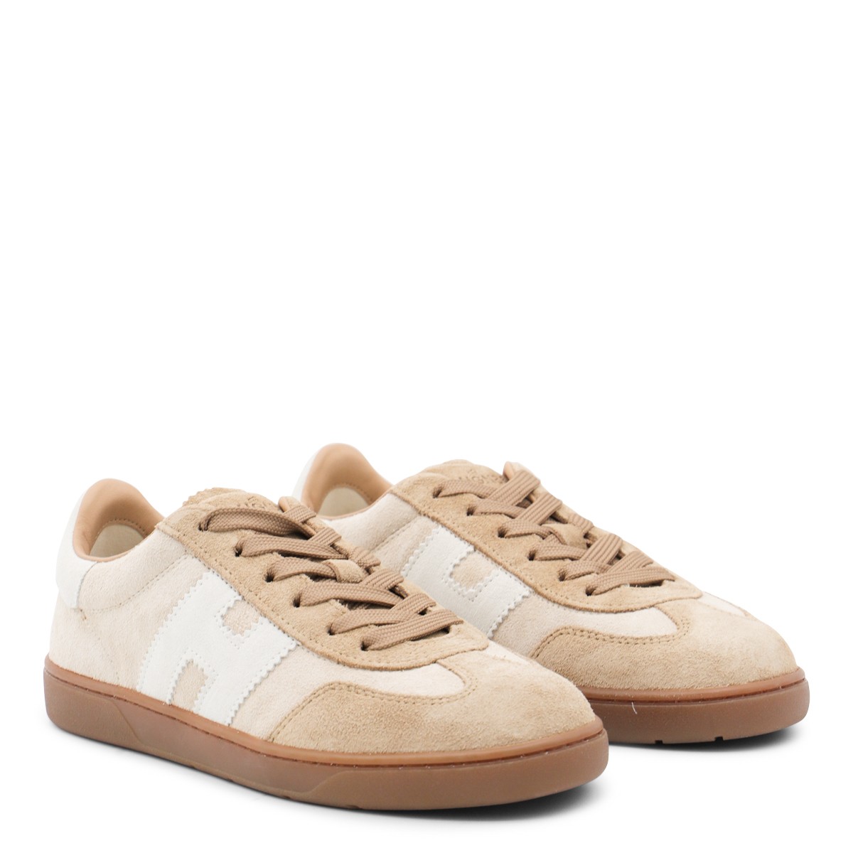 BEIGE AND BROWN LEATHER SNEAKERS