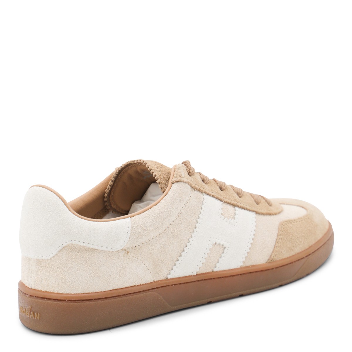 BEIGE AND BROWN LEATHER SNEAKERS