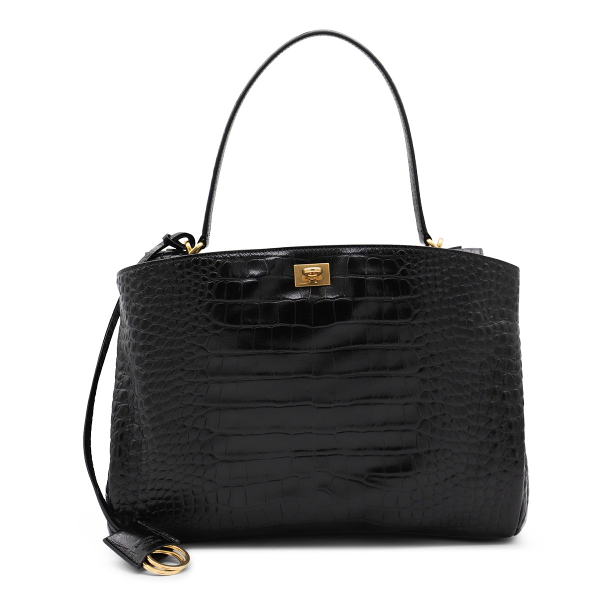 BLACK LEATHER RODEO TOP HANDLE BAG