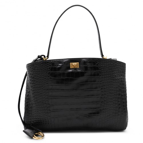 BLACK LEATHER RODEO TOP HANDLE BAG