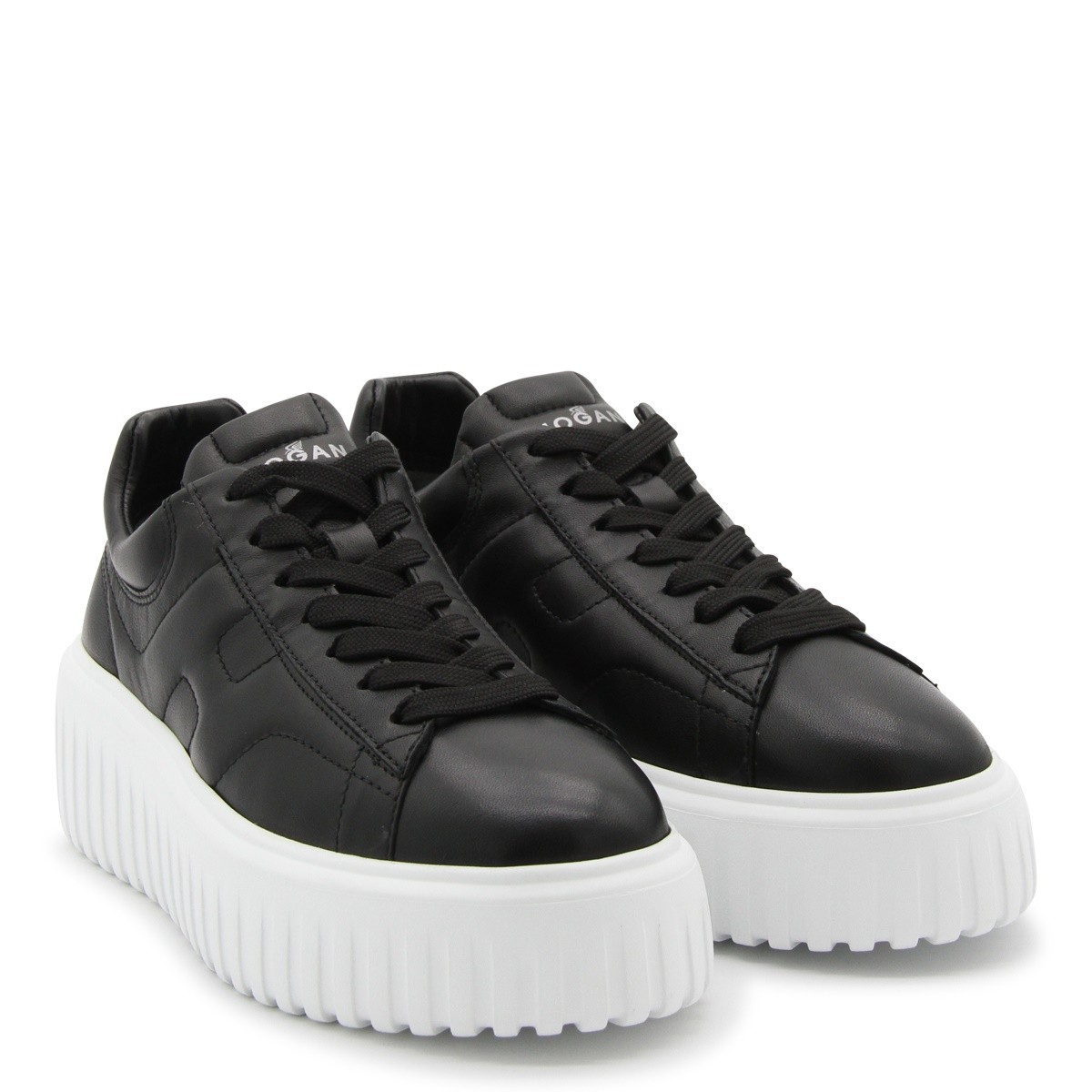 BLACK LEATHER H-STRIPES SNEAKERS