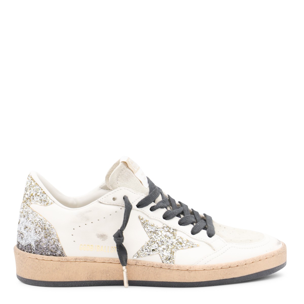 WHITE AND SILVER LEATHER BALLSTAR SNEAKERS