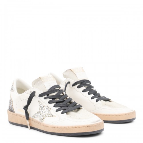WHITE AND SILVER LEATHER BALLSTAR SNEAKERS