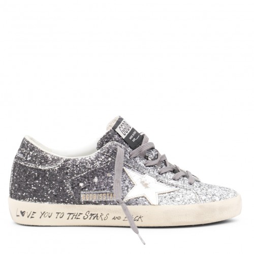 SILVER AND BLACK LEATHER SUPER STAR SNEAKERS