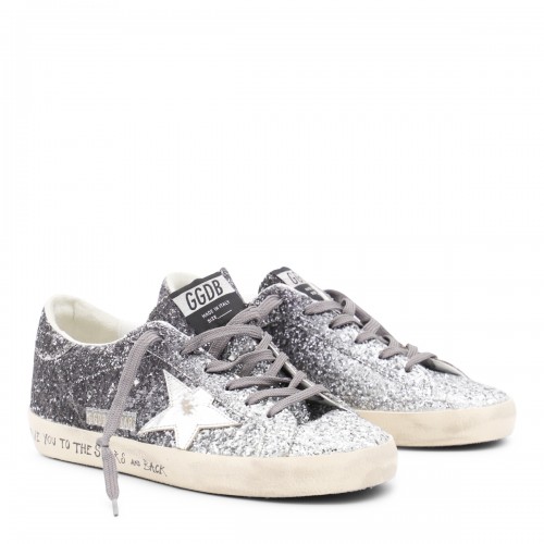 SILVER AND BLACK LEATHER SUPER STAR SNEAKERS
