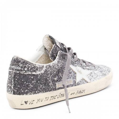 SILVER AND BLACK LEATHER SUPER STAR SNEAKERS