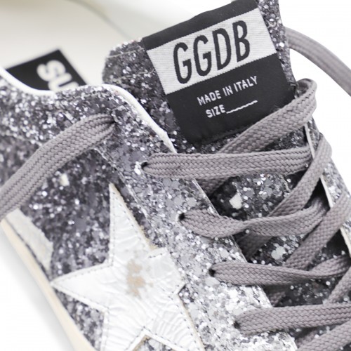 SILVER AND BLACK LEATHER SUPER STAR SNEAKERS