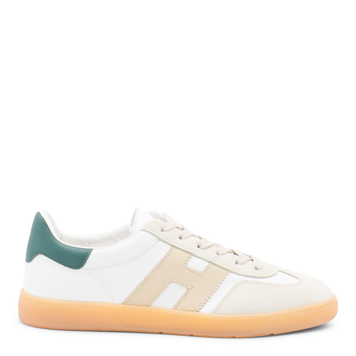 WHITE AND BEIGE LEATHER SNEAKERS
