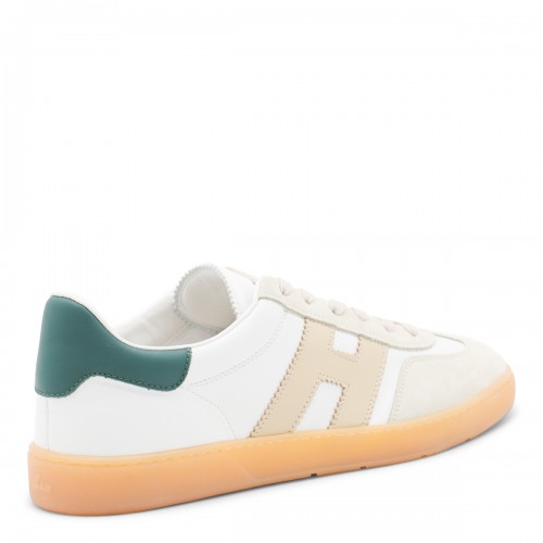 WHITE AND BEIGE LEATHER SNEAKERS